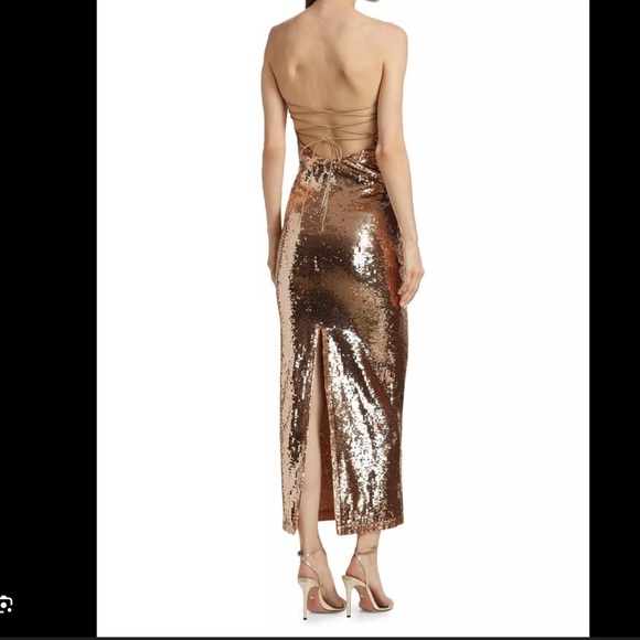 Alice And Olivia Fifi Sequin Strapless Maxi Dress Size 2 Lace Up Back Tan Bronze - Picture 15 of 15